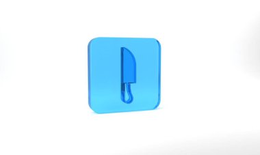 Blue Knife icon isolated on grey background. Cutlery symbol. Glass square button. 3d illustration 3D render.