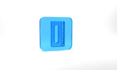 Blue Harmonica icon isolated on grey background. Musical instrument. Glass square button. 3d illustration 3D render.