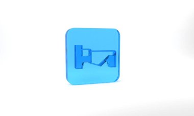 Blue Bed icon isolated on grey background. Glass square button. 3d illustration 3D render.