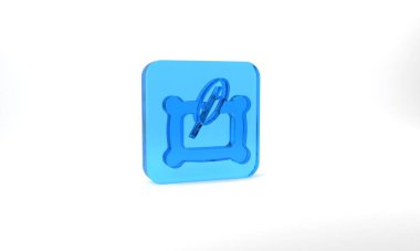 Blue Rectangular pillow icon isolated on grey background. Cushion sign. Orthopedic pillow. Glass square button. 3d illustration 3D render.