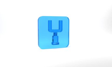 Blue American football goal post icon isolated on grey background. Glass square button. 3d illustration 3D render.