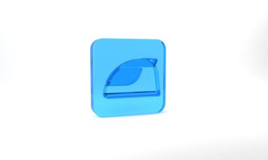 Blue Racing helmet icon isolated on grey background. Glass square button. 3d illustration 3D render.
