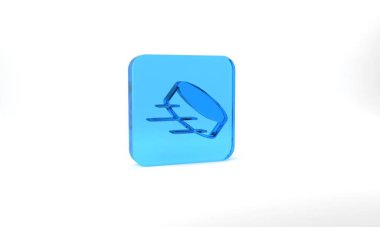Blue Hockey puck icon isolated on grey background. Glass square button. 3d illustration 3D render.