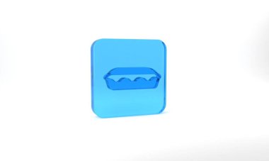 Blue Homemade pie icon isolated on grey background. Glass square button. 3d illustration 3D render.