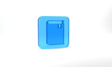 Blue Book icon isolated on grey background. Glass square button. 3d illustration 3D render.