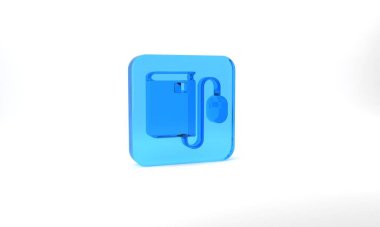Blue Electronic book with mouse icon isolated on grey background. Online education concept. E-book badge icon. Glass square button. 3d illustration 3D render.