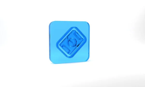 Blue Football Soccer Field Icon Isolated Grey Background Glass Square — Stockfoto