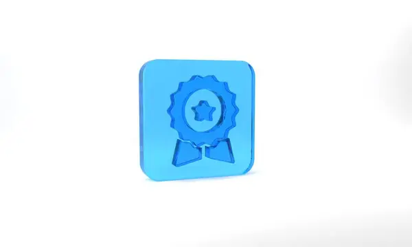 Blue Medal Star Icon Isolated Grey Background Winner Symbol Glass — Stock Fotó