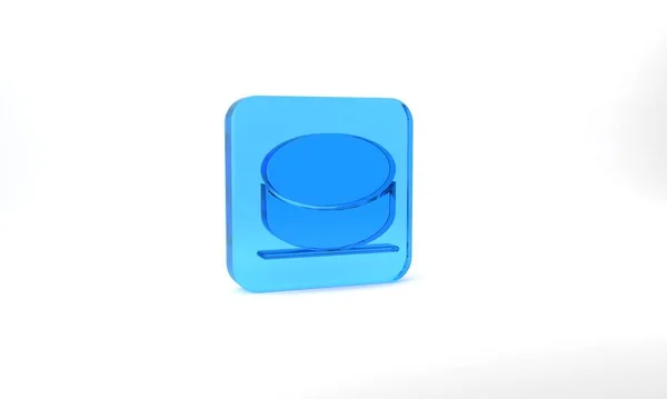 Blue Hockey Puck Icon Isolated Grey Background Glass Square Button — Stok fotoğraf