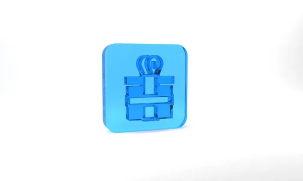 Blue Gift Box Icon Isolated Grey Background Glass Square Button — Stock Photo, Image