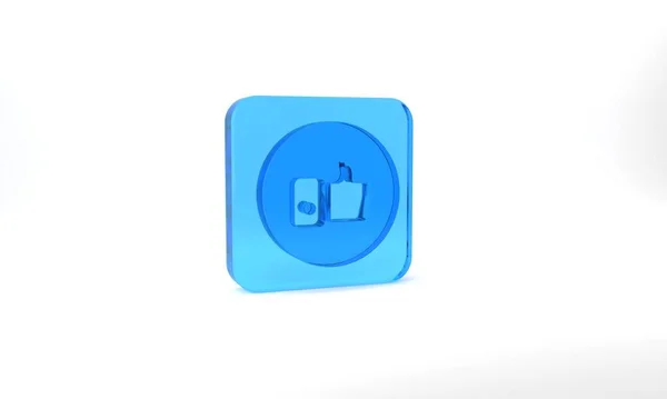 Blue Hand Icon Isolated Grey Background Glass Square Button Illustration — Stock Photo, Image