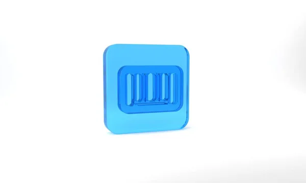 Blue Barcode Icon Isolated Grey Background Glass Square Button Illustration — 图库照片