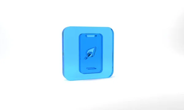 Blue Smartphone Mobile Phone Leaf Icon Isolated Grey Background Glass — Zdjęcie stockowe