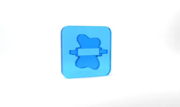 Blue Rolling Pin Dough Icon Isolated Grey Background Glass Square — ストック写真