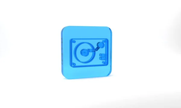 Blue Vinyl Player Vinyl Disk Icon Isolated Grey Background Glass — Fotografia de Stock