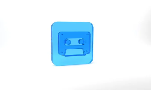 Blue Retro Audio Cassette Tape Icon Isolated Grey Background Glass — Stockfoto