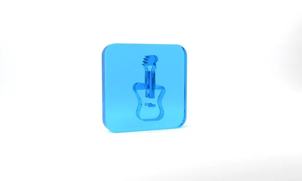 Blue Electric Bass Guitar Icon Isolated Grey Background Glass Square — Foto Stock