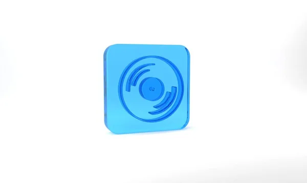 Blue Vinyl Disk Icon Isolated Grey Background Glass Square Button — Photo