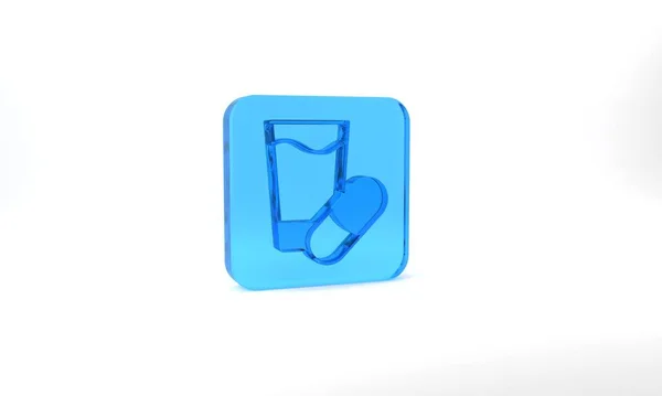 Μπλε Εικόνα Υπνωτικό Χάπι Απομονώνονται Γκρι Φόντο Γυάλινο Τετράγωνο Κουμπί — Φωτογραφία Αρχείου