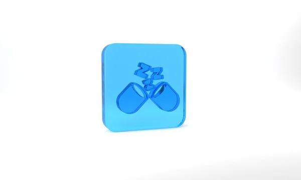 Blue Sleeping Pill Icon Isolated Grey Background Glass Square Button — Stockfoto