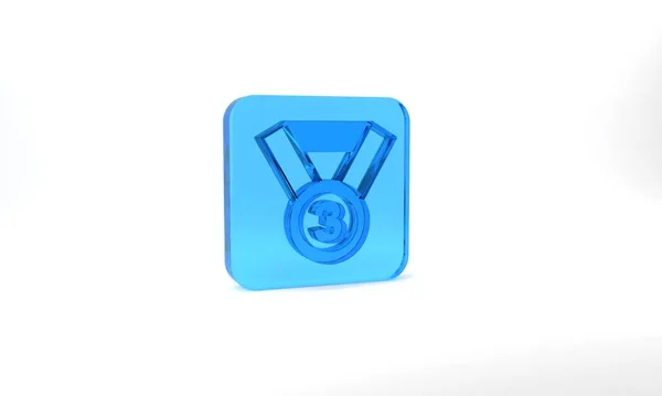 Blue Medal Icon Isolated Grey Background Winner Symbol Glass Square — Stock Photo, Image