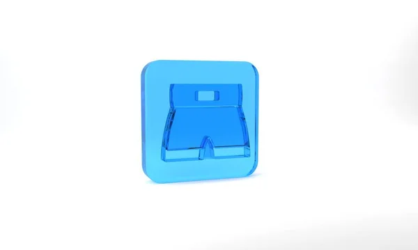 Blue Boxing Short Icon Isolated Grey Background Glass Square Button — 图库照片