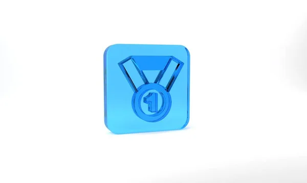 Blue Medal Icon Isolated Grey Background Winner Symbol Glass Square —  Fotos de Stock