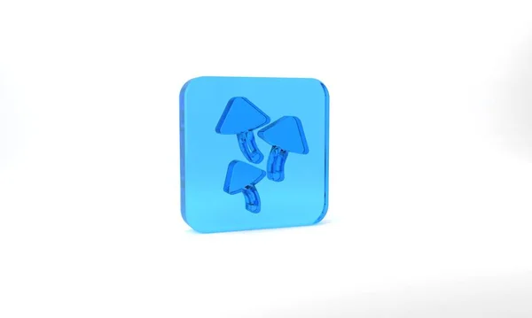 Blue Mushroom Icon Isolated Grey Background Glass Square Button Illustration — ストック写真