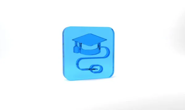 Blue Graduation Cap Mouse Icon Isolated Grey Background World Education — Stockfoto