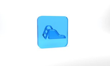 Blue Slide playground icon isolated on grey background. Childrens slide. Glass square button. 3d illustration 3D render.