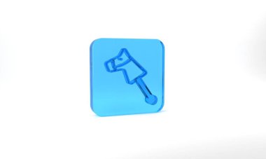 Blue Toy horse icon isolated on grey background. Glass square button. 3d illustration 3D render.