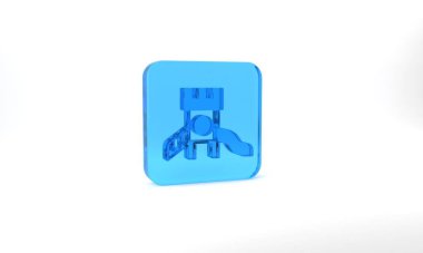 Blue Slide playground icon isolated on grey background. Childrens slide. Glass square button. 3d illustration 3D render.