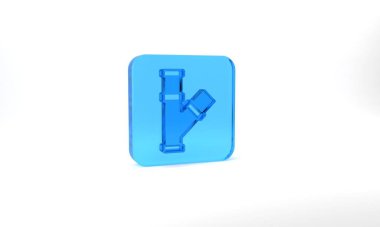 Blue Industry metallic pipe icon isolated on grey background. Plumbing pipeline parts of different shapes. Glass square button. 3d illustration 3D render.