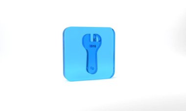 Blue Adjustable wrench icon isolated on grey background. Glass square button. 3d illustration 3D render.