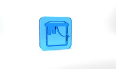 Blue Paint bucket icon isolated on grey background. Glass square button. 3d illustration 3D render.