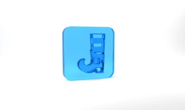 Blue Leprechaun boot icon isolated on grey background. Happy Saint Patricks day. National Irish holiday. Glass square button. 3d illustration 3D render.
