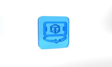 Blue 3d modeling icon isolated on grey background. Augmented reality or virtual reality. Glass square button. 3d illustration 3D render.