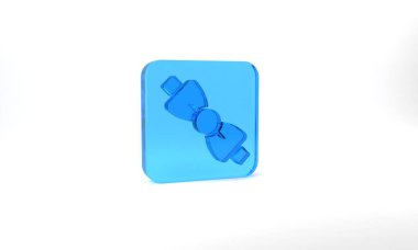 Blue Bow tie icon isolated on grey background. Glass square button. 3d illustration 3D render.