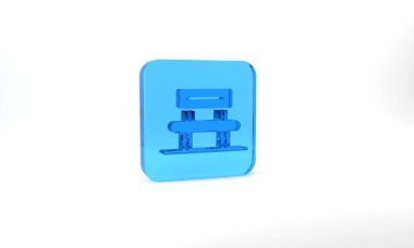 Blue Waiting hall icon isolated on grey background. Glass square button. 3d illustration 3D render.