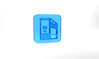 Blue Case of computer icon isolated on grey background. Computer server. Workstation. Glass square button. 3d illustration 3D render.