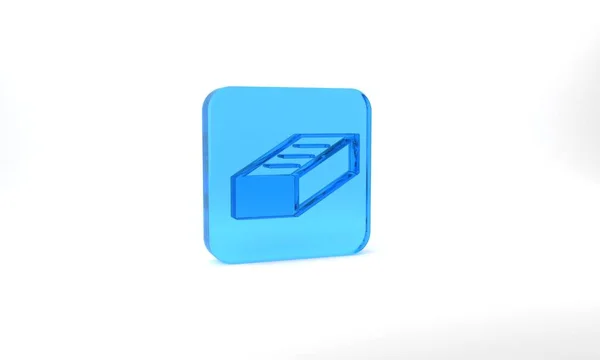 Blue Brick Icon Isolated Grey Background Glass Square Button Illustration — Stockfoto