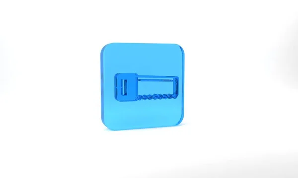 Blue Hand Saw Icon Isolated Grey Background Glass Square Button — ストック写真