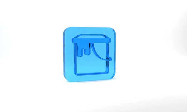 Blue Paint Bucket Icon Isolated Grey Background Glass Square Button — Stockfoto