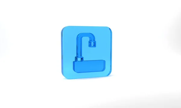 Blue Washbasin Water Tap Icon Isolated Grey Background Glass Square — 图库照片