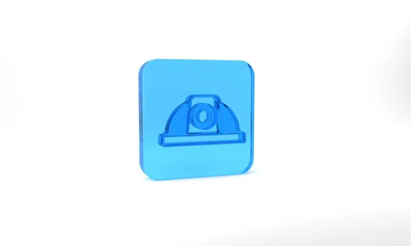 Blue Worker Safety Helmet Icon Isolated Grey Background Glass Square — Stockfoto