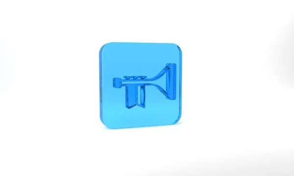 Blue Trumpet Icon Isolated Grey Background Musical Instrument Glass Square — Zdjęcie stockowe
