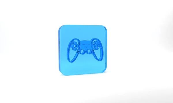 Blue Gamepad Icon Isolated Grey Background Game Controller Glass Square — 스톡 사진