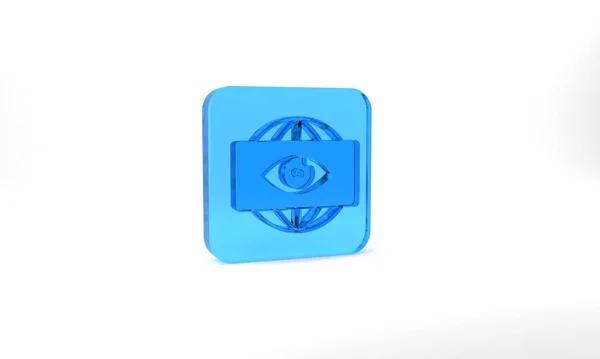 Blue Big Brother Electronic Eye Icon Isolated Grey Background Global — Stockfoto