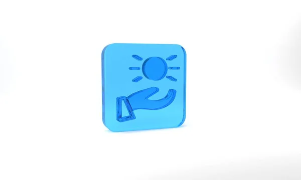 Blue Ball Levitating Hand Icon Isolated Grey Background Levitation Symbol — 图库照片