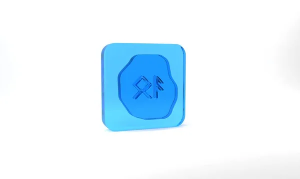 Blue Magic Runes Icon Isolated Grey Background Glass Square Button — ストック写真